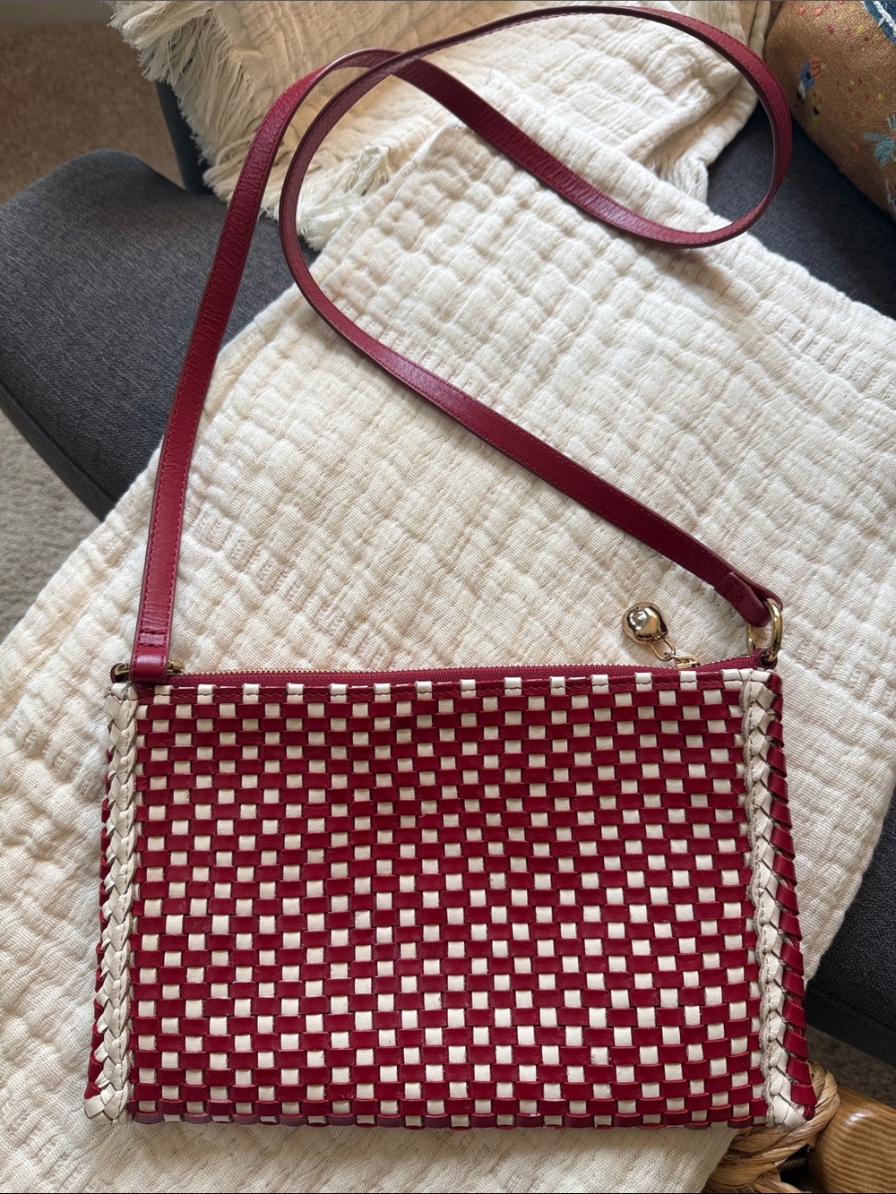 Madewell Red and Cream Woven Leather Crossbody new this season